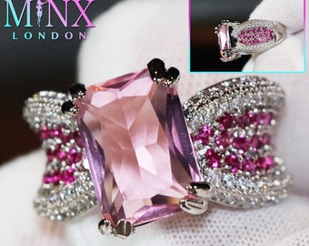 Anello con diamante rosa / Anello con diamante rosa / Anelli di fidanzamento con pietre preziose rosa / Anello con grande diamante rosa / Anello con diamante rosa in argento