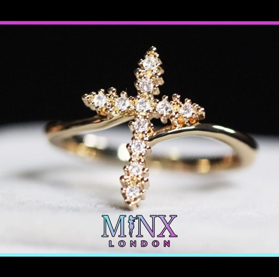 Gold Diamond Cross Ring | Women's Cross Ring - Etsy