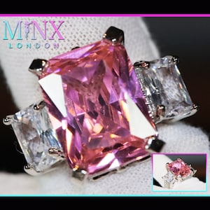 Big Pink Diamond Ring | Engagement Ring Diamond | Baguette Ring | Pink Radiant Cut Diamond Ring | Big Diamond Ring Women&#39;s
