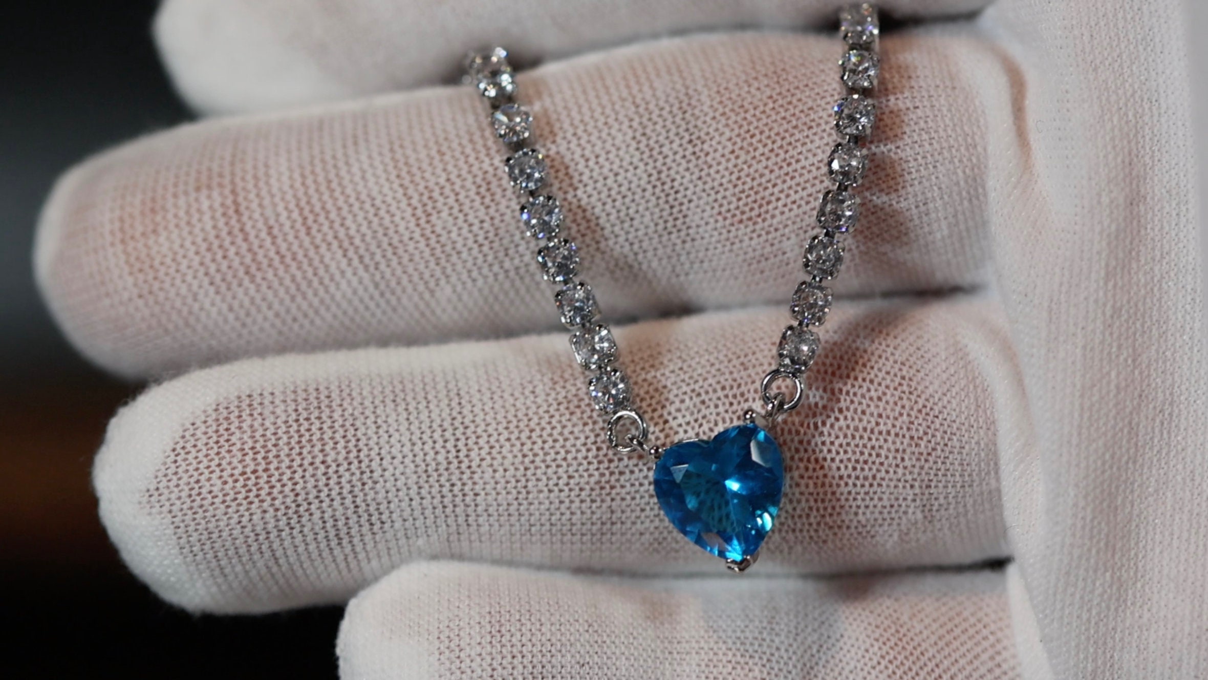 Aquamarine Blue Diamond Heart Necklace | Womens Diamond