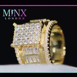 Mens Baguette Ring | Mens Iced Out Ring | Mens Big Gold Iced Out Rings | Womens Big Gold Diamond Ring | Iced Pinky Ring | Mens Hip Hop Ring