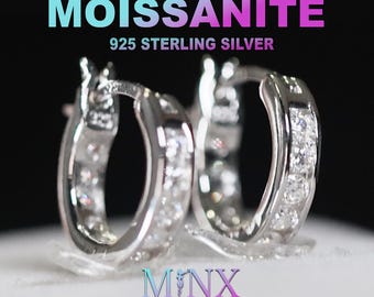 Moissanite Hoops | Moissanite Hoop Earrings | Womens Moissanite Diamond Hoop Earrings | Moissanite Diamond Hoop Earrings | Silver Hoops