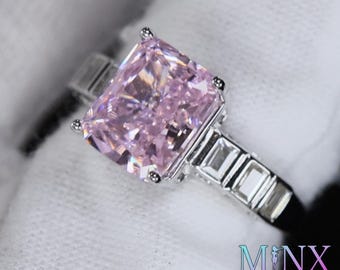 Pink Crushed Diamond Ring | Womens Pink Diamond Engagement Ring | Pink Simulated Diamond Ring | Womens Big Pink Diamond Wedding Ring