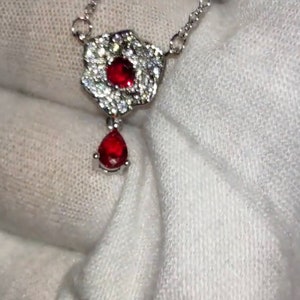 Womens Diamond Necklace | Red Diamond Heart Necklace | Heart Necklace with Diamonds | Diamond Heart Pendant  | Red Diamond Necklace