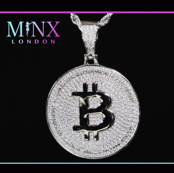 Hip Hop Pendant | Iced Out Pendant | Diamond Bitcoin Pendant | Hip Hop Chain | Bitcoin Pendant | Hip Hop Jewelry | Bitcoin Necklace