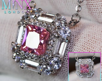 Pink Diamond Necklace | Womens Pink Diamond Pendant | Pink Diamond Pendant | Pink Princess Cut Diamond Pendant