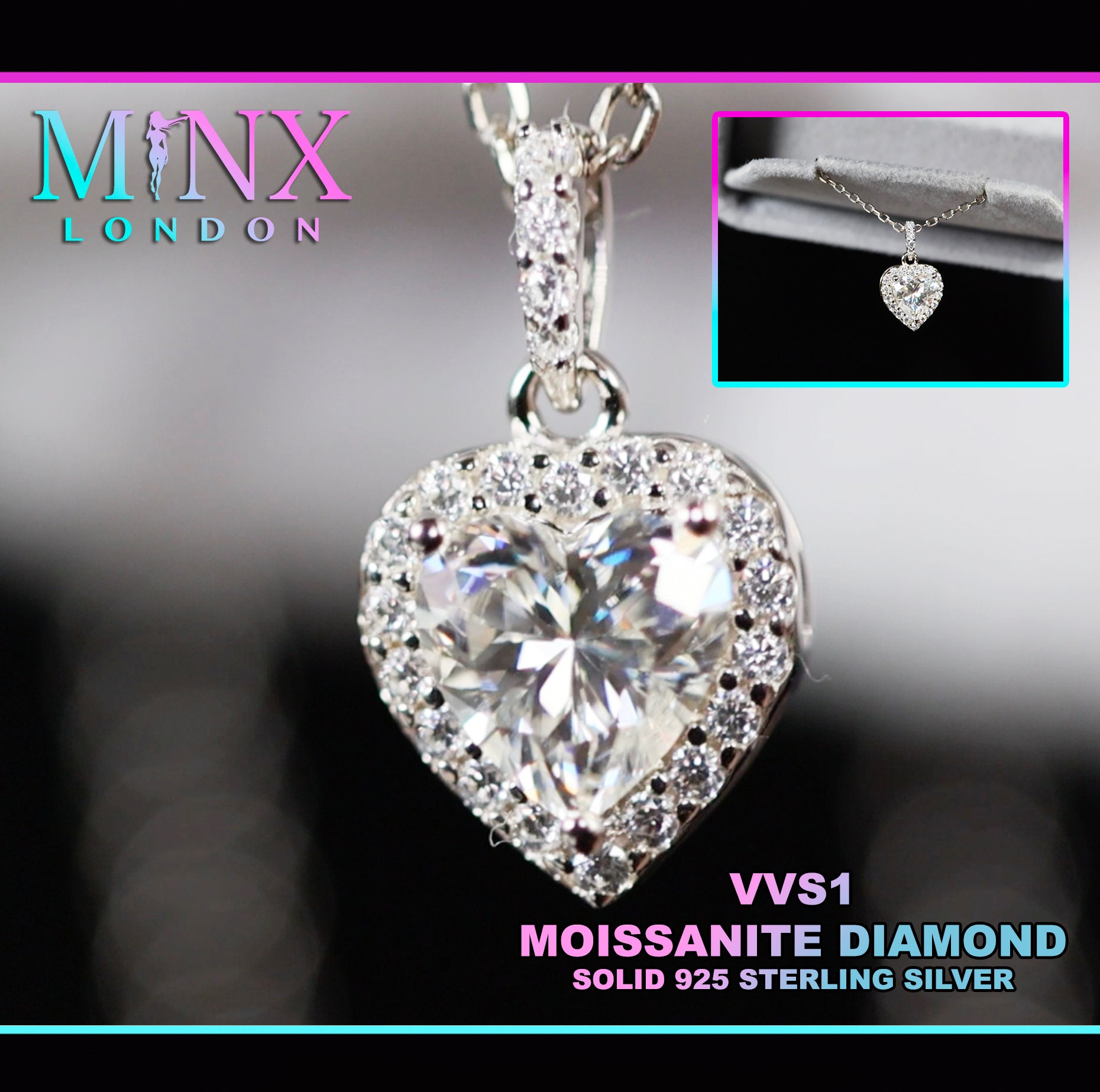 Moissanite Diamond Heart Pendant | Moissanite Necklace