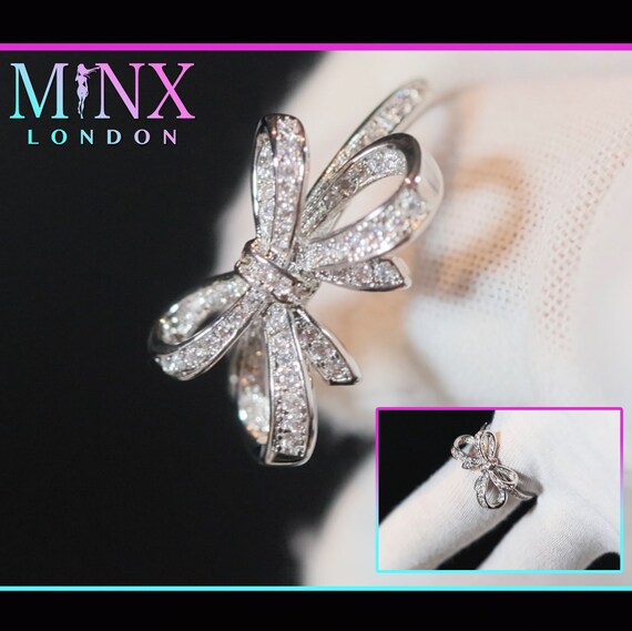 Diamond Ribbon Ring Ribbon Ring Bow Ring Diamond Bow Ring Diamond Charm Ring Diamond Ring for Girlfriend Silver Ribbon Ring