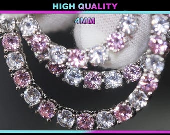 Pink Diamond Tennis Chain | Tennis Chain | Tennis Necklace | Pink Tennis Chain | Womens Tennis Chain | Diamond Tennis Chain | Iced Out Chain