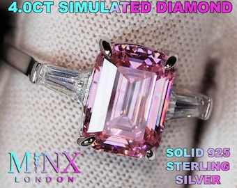 Anello di fidanzamento con diamante taglio smeraldo rosa da 4,0 ct, anello di diamante rosa, anello di fidanzamento da donna con diamante rosa, anello di fidanzamento con diamante simulato rosa