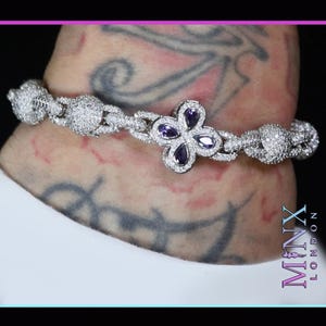 Purple Diamond Clover Bracelet | Diamond Ball Link Bracelet | Purple Diamond Bracelet | Clover Bracelet | Purple Clover Bracelet