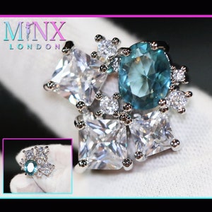 Womens Big Diamond Ring | Womens Statement Ring |  Aquamarine Diamond Ring | Blue Diamond Ring | Blue Tourmaline Ring | Blue Gemstone