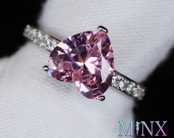 Pink Simulated Diamond Heart Ring, Statement Band for Women, Girlfriend Jewelry Gift