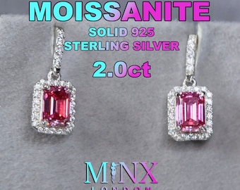 Pink Moissanite Diamond Earrings | Pink Emerald Cut Moissanite Diamond Earrings | Womens Moissanite Diamond Earrings | Moissanite Earrings