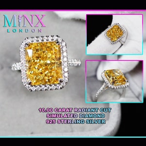 10.00 Carat Ring | Big Yellow Diamond Ring | Womens Yellow Radiant Diamond Ring | Simulated Diamond Ring | Radiant Cut Diamond Ring