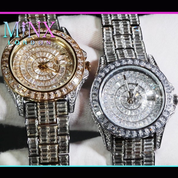 Montre Iced Out | Montre glacée | Montre Iced Out pour homme | Montre hip-hop | Montre Baguette | Montres en diamant | Montre Buss Down | Bijoux glacés