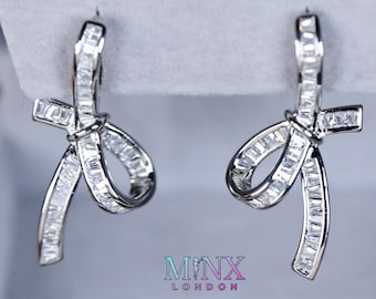 Pendientes de cinta / Pendientes de cinta de diamantes / Pendientes de lazo de diamantes para mujer / Pendientes de baguette
