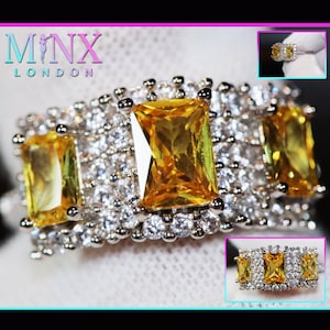 Yellow Diamond Engagement Rings | Yellow Diamond Ring | Women&#39;s Yellow Diamond Ring | Yellow Three Stone Diamond Ring