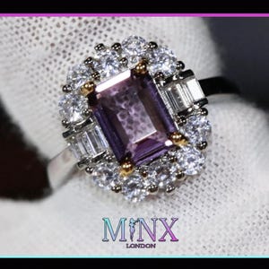 Purple Diamond Ring | Purple Diamond Engagement Ring | Purple Emerald Cut Diamond Ring | Amethyst Emerald Ring | Amethyst Diamond Ring