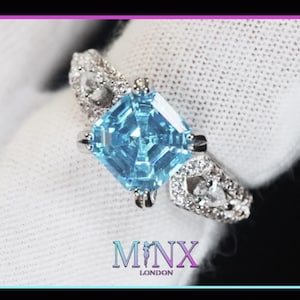Blue Asscher Diamond Ring | Aquamarine Asscher Cut Diamond Ring | Womens Blue Diamond Ring | Aquamarine Blue Diamond Ring | Asscher Ring