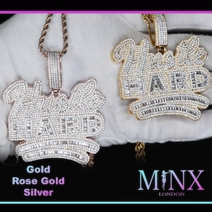 Iced Out Pendant | Hip Hop Diamond Pendant | Hustle Hard Pendant | Rose Gold Hip Hop Pendant | Big Diamond Pendant | Mens Gold Iced Pendant