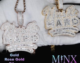 Iced Out Pendant | Hip Hop Diamond Pendant | Hustle Hard Pendant | Rose Gold Hip Hop Pendant | Big Diamond Pendant | Mens Gold Iced Pendant