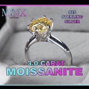 Moissanite Yellow Diamond Ring | 3.0ct Moissanite Diamond Engagement Ring | Yellow Diamond Engagement Ring | Yellow Moissanite Diamond Ring