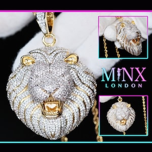 Colgante de león / Colgante Iced Out / Colgante de león de oro / Colgante de león de diamantes / Collar Iced / Collar de ángel / Cadena de hip hop / Joyas Iced