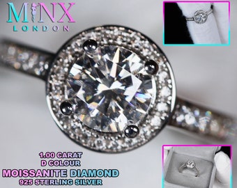 Moissanite Engagement Ring | Womens Lab Diamond Engagement Ring | Halo Wedding Ring | Moissanite Ring | Womens Moissanite Diamond Ring