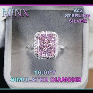10.00 Carat Ring | Big Pink Diamond Ring | Womens Pink Diamond Engagement Ring | Simulated Diamond Ring | Pink Radiant Diamond Ring