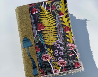 Fern & Mushroom Art Journal • Hand Dyed Blue Pages • Cork Spine