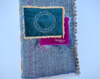 Hand Embroidered Fabric Journal | Coffee-Stained Vanilla Cinnamon Pages