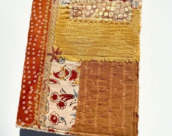 Handmade Fabric Journal with Deckled Pages, Autumn Patchwork Notebook.