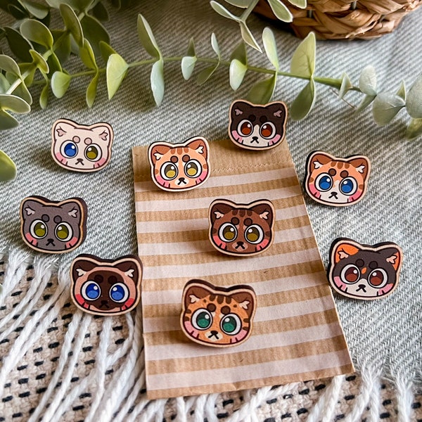 Épingle chat, épingle en bois mignonne, accessoires de sac, broche en bois, badge en bois, broche chat, badge chat