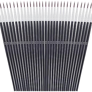 May include: A set of 30 black and silver detail paint brushes with fine tips. The brushes are arranged in a row, with the tips pointing upwards.