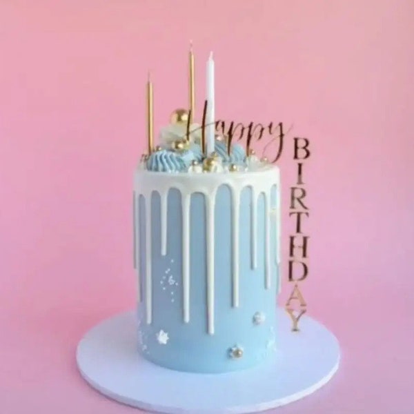 Rechtwinkliger goldfarbener und klarer Happy Birthday-Kuchenaufsatz aus Acryl