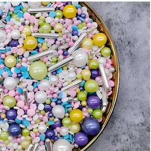 184g Spring metallic silver Sprinkle Mix - Cake sprinkles mix rods, confetti, balls