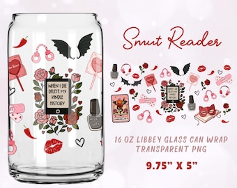 Romantasy Smut Reader, Emballage pour canette en verre Libbey 16 oz, Emballage pour gobelet livresques, Téléchargement PNG transparent
