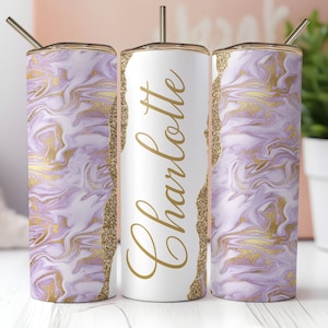 Lilac Marble Tumbler Wrap, Add Your Own Name Seamless Glitter 20oz Skinny Tumbler Sublimation Template,  Instant PNG Download