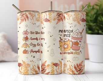 Avvolgi tumbler autunnale, sublimazione tumbler skinny da 20 once senza cuciture con spezie di zucca, download PNG istantaneo