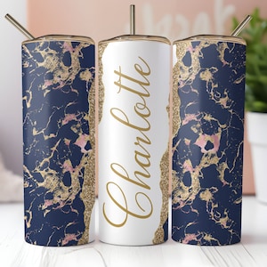 Blue Marble Tumbler Wrap, Add Your Own Name Seamless Glitter 20oz Skinny Tumbler Sublimation Template,  Instant PNG Download