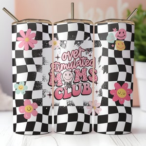 Overgestimuleerde Moms Club Tumbler Wrap, 20oz Skinny Tumbler Sublimatie, Instant PNG downloaden