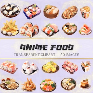 Anime Food Clipart, Anime Style Vectorized Japanese Food Clipart Bundle, Transparent PNG For Commercial Use, Instant PNG Download