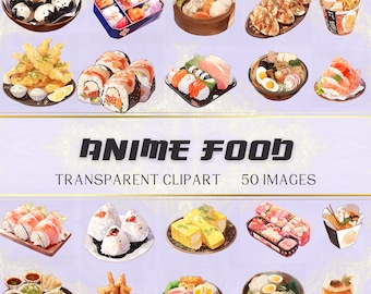 Anime Food Clipart, Anime Style Vectorized Japanese Food Clipart Bundle, Transparent PNG For Commercial Use, Instant PNG Download