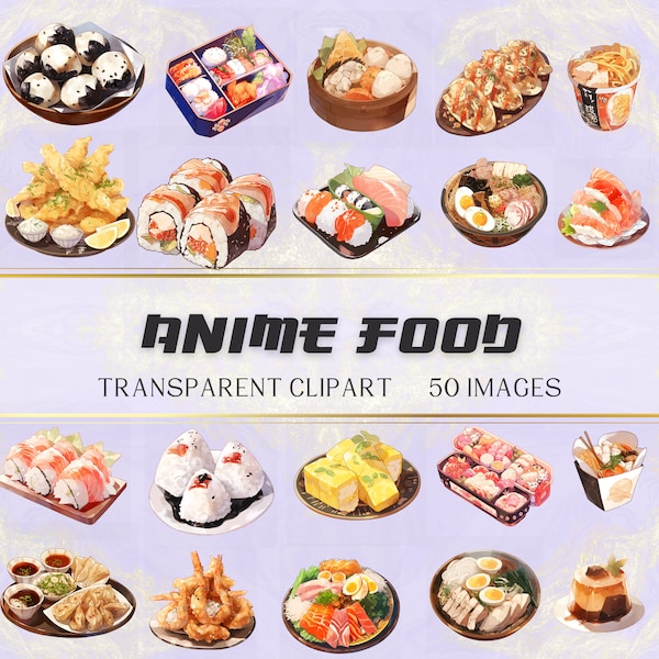 Anime Food Clipart, Anime Style Vectorized Japanese Food Clipart Bundle, Transparent PNG For Commercial Use, Instant PNG Download