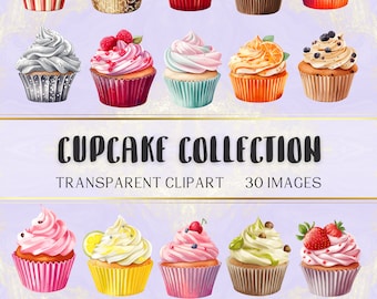 Cupcake Clipart, Cupcake Dessert Bundle, Watercolor Vector Cute Cupcakes Muffins, Transparent PNG For Commercial Use, Instant PNG Download