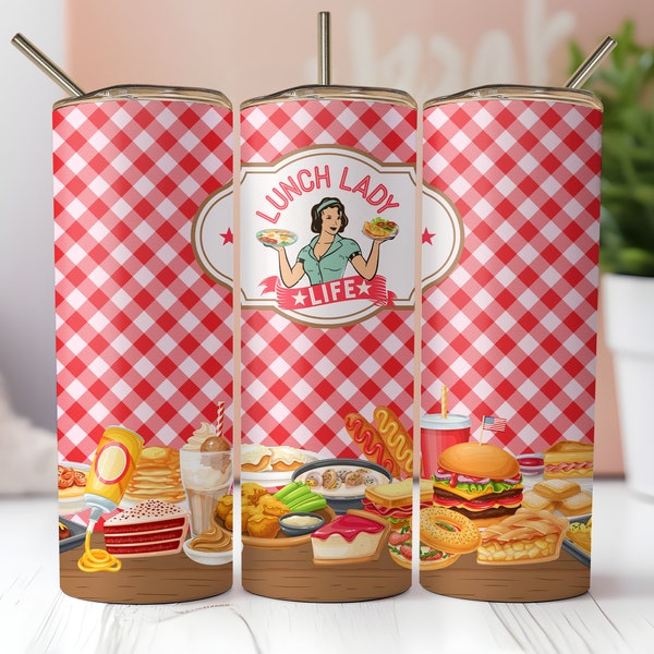 Lunch Lady Tumbler Wrap, Seamless 20oz Skinny Tumbler Sublimation, Instant PNG Download