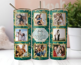 Avvolgi il bicchiere per la famiglia, cornice per foto senza soluzione di continuità in marmo glitterato da 20 once, modello di sublimazione per bicchiere magro, aggiungi le tue immagini, download PNG istantaneo