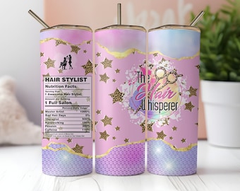 Hair Stylist Tumbler Wrap, Nutrition Facts, Seamless 20oz Skinny Tumbler Sublimation, Instant PNG Download