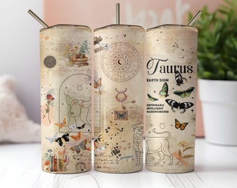 Taurus Tumbler Wrap, Taurus Zodiac Vintage Seamless 20oz Skinny Tumbler Sublimazione, Download PNG istantaneo